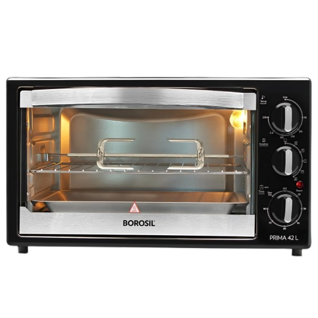 borosil prima 42 l oven toaster and grill motorised rotisserie and convection heating