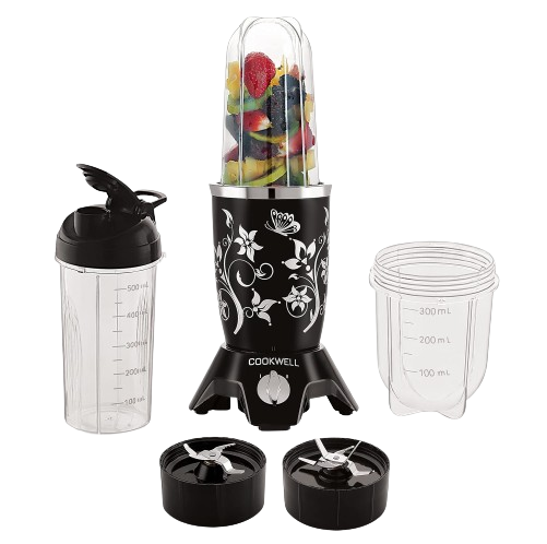 cookwell bullet mixer grinder 600 watts 3 jars 2 blades black 600 watt removebg preview