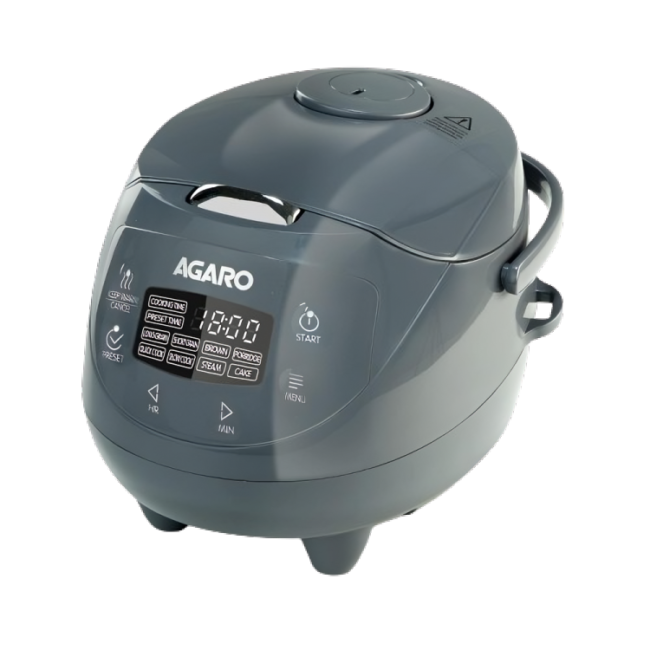 agaro imperial electric rice cooker 2 litre ceramic coated inner bowl steam basket 8 preset cooking function advanced fuzzy logic 24 hours keep warm function cooks up to 3 cups of raw rice grey