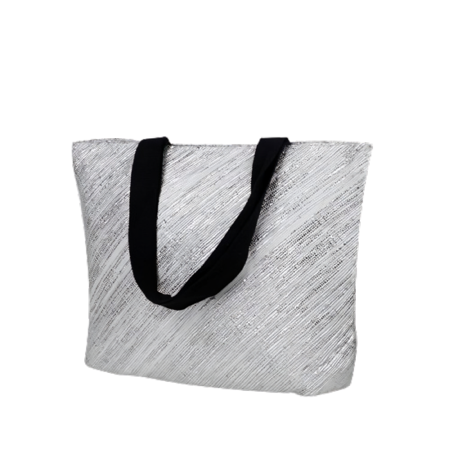 beach bag silver and white eco kaari