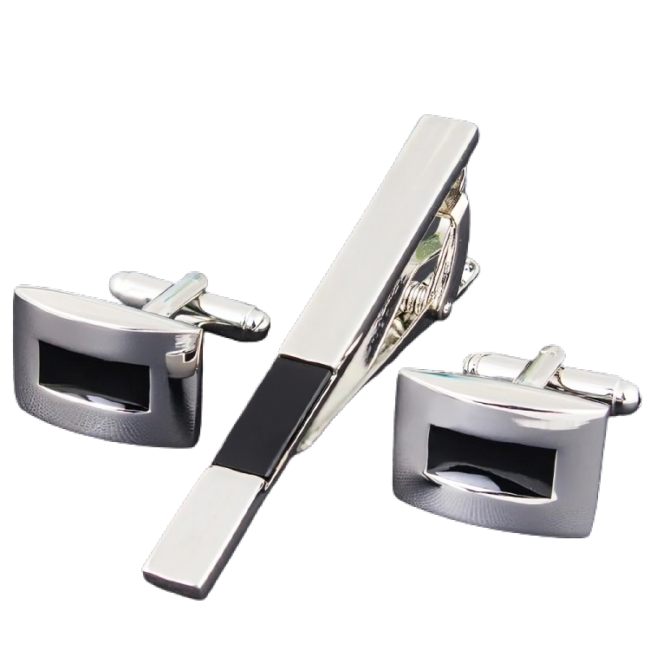 peluche elegant silver cufflink tie pin set