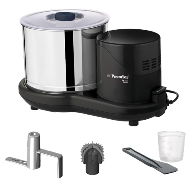 premier smart 200 watts wet grinder 2 litre 230v pg 512 with coconut scrapper and dough kneader attachment