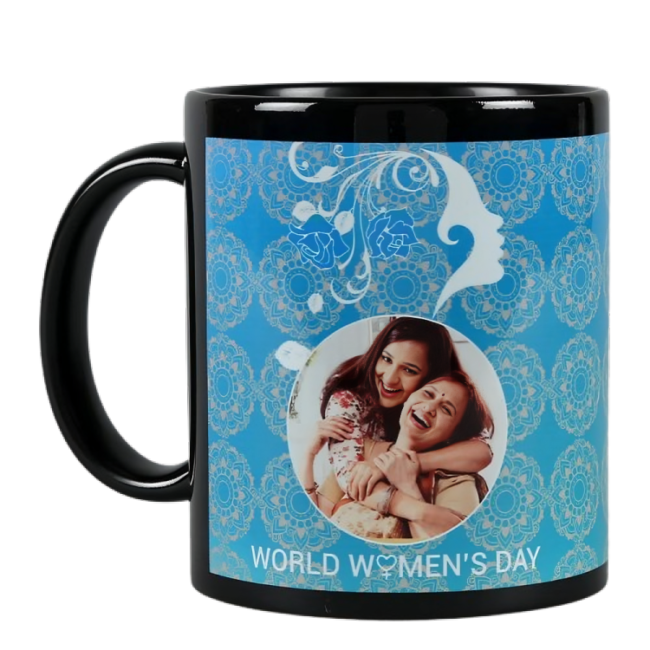 world women's day personalised black mug