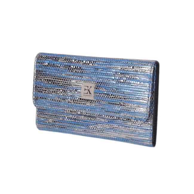 blue silver tri fold wallet
