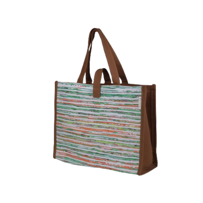 book tote orange green with brown