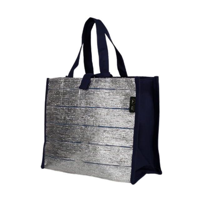 book tote silver with blue
